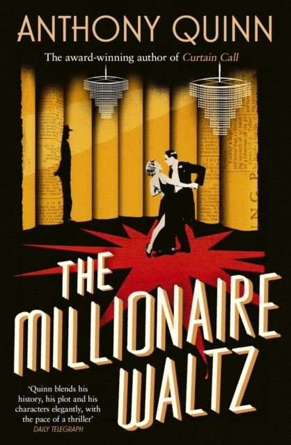 Book cover of 'The Millionaire Waltz' by Anthony Quinn with a stylized illustration of a couple dancing.