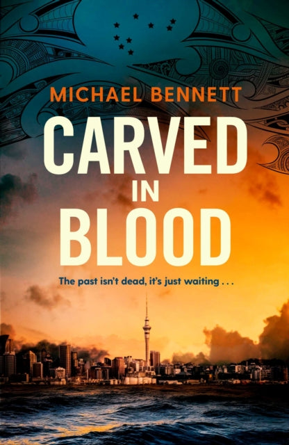 Book cover of 'Carved in Blood' by Michael Bennett with a cityscape and dragon design.
