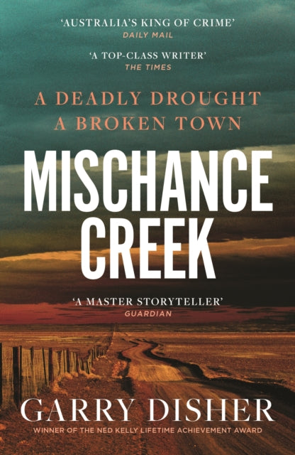 Book cover of 'Mischance Creek' with a desert landscape and text about the author and book.