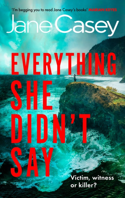 Book cover of 'Everything She Didn't Say' by Jane Casey with a scenic background.