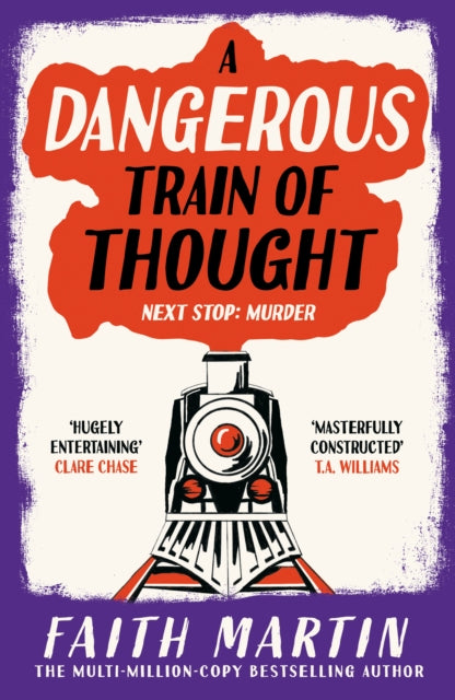 Book cover of 'A Dangerous Train of Thought' with a train illustration and text on a purple background