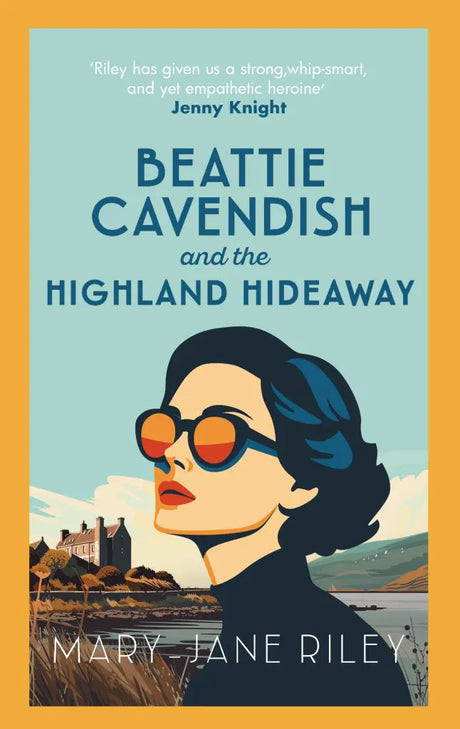 Book cover of 'Beattie Cavendish and the Highland Hideaway' with a woman's face and scenic background.