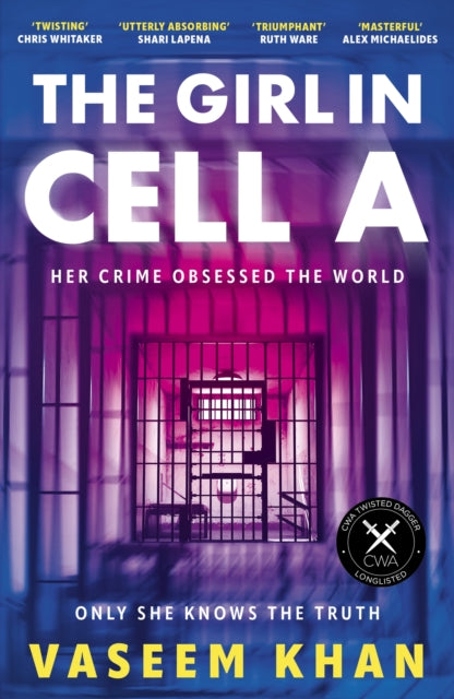 Book cover of 'The Girl in Cell A' by Vaseem Khan with a prison cell image and purple color scheme.