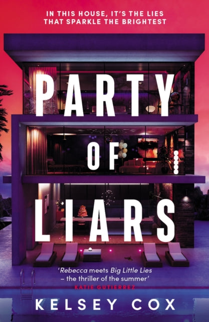 Book cover of 'Party of Liars' with a modern house and purple theme.