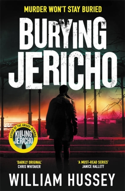 Book cover of 'Burying Jericho' with a silhouette of a person walking away and a sunset scene.