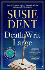 Book cover for 'Death Wit Large' by Susie Dent, featuring a dark blue textured background