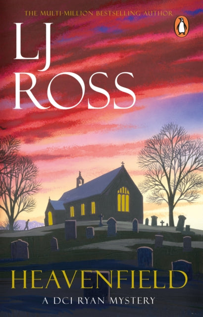 Book cover of 'Heavenfield' by LJ Ross with a church and cemetery scene.