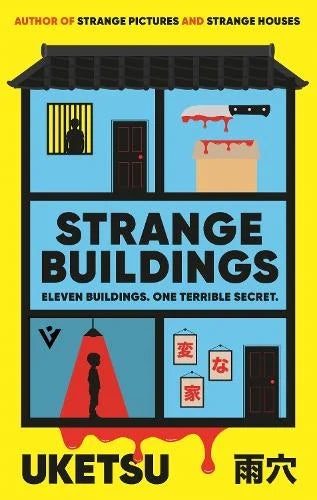 Book cover of 'Strange Buildings' with illustrations of buildings and text on a yellow background