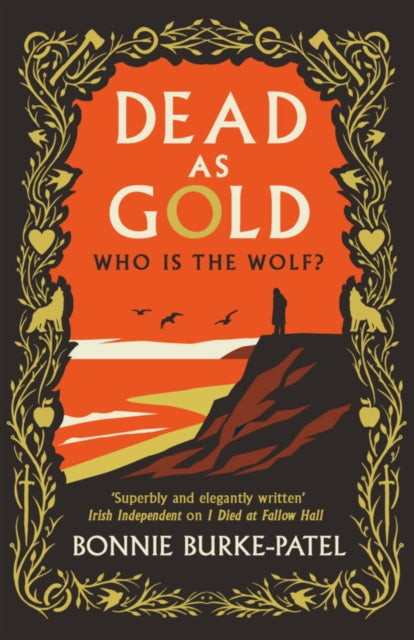 Book cover of 'Dead as Gold' with a stylized landscape and decorative border.
