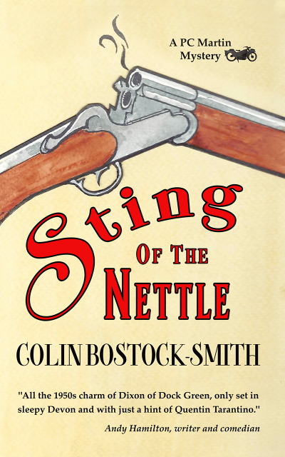 Book cover for 'Sting of the Nettle' by Colin Bostock-Smith, featuring a vintage illustration of a flintlock-style pistol on a warm beige background with bold red title text.