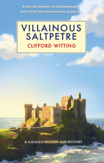 Book cover of 'Villainous Saltpetre' with a castle on an island and blue sky.