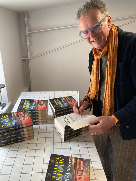 William Shaw signing the Red Shore paperback at Gumshoe Books